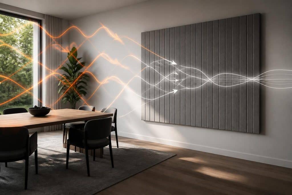 découvrez comment le panneau acoustique améliore l'absorption des échos dans une pièce pour un meilleur confort sonore et une acoustique optimale.