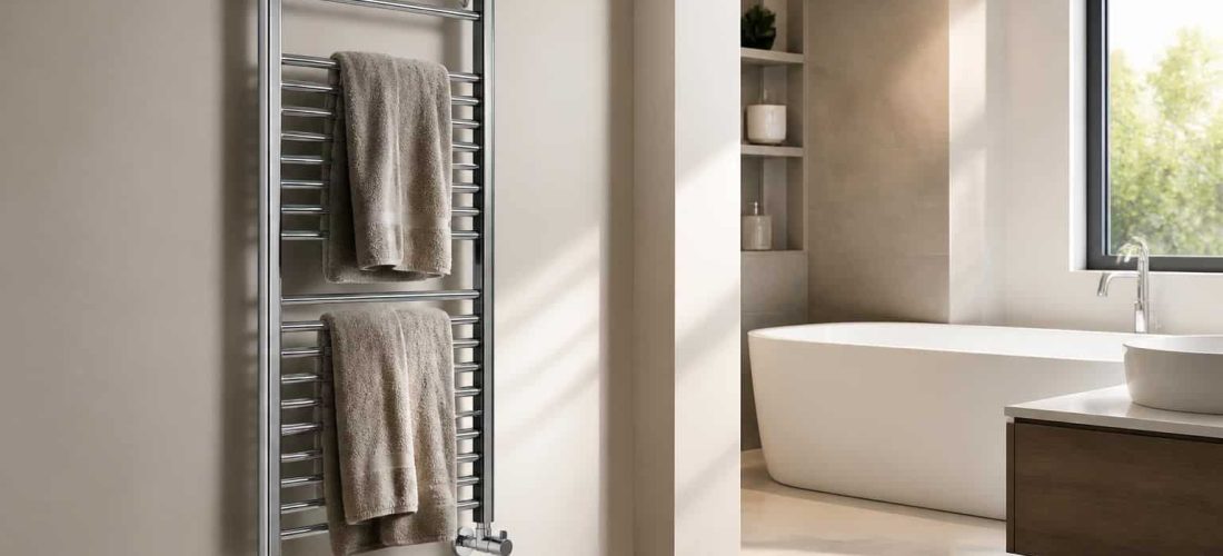 découvrez l'action du sèche-serviettes électrique mixte, combinant chauffage efficace des serviettes et de la pièce pour un confort optimal toute l'année.