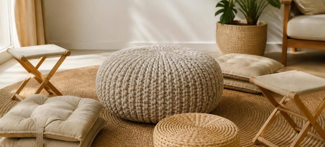 découvrez comment l'ajout d'une assise d'appoint nomade dépend de l'utilisation d'un pouf tricoté, alliant confort et design modulable pour vos espaces.