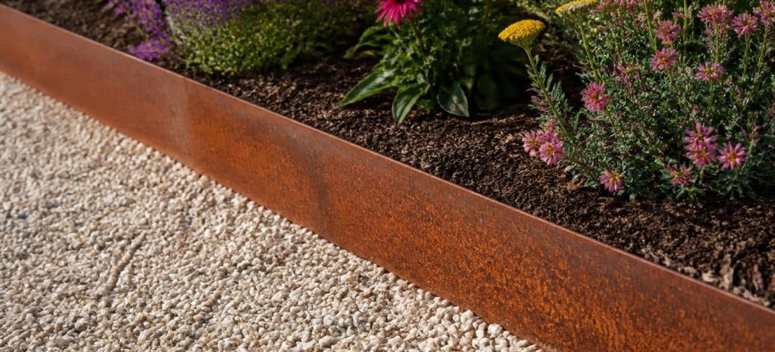 découvrez comment créer une liaison directe et esthétique entre une bordure de jardin en corten et une délimitation nette des parterres de fleurs pour un aménagement harmonieux.